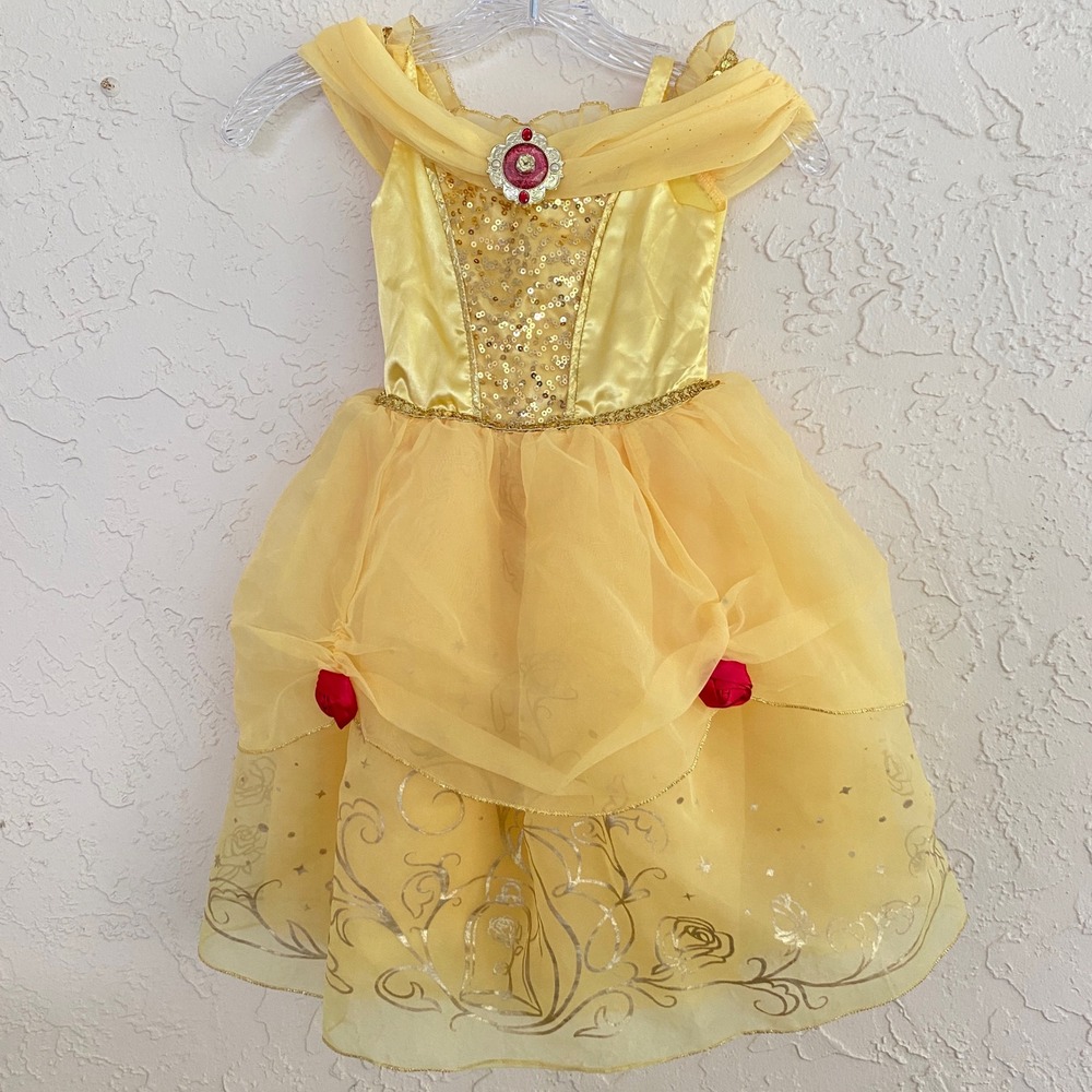 Disney Belle Costume Girls 3 Yellow Sequin Rose Princess Dress
